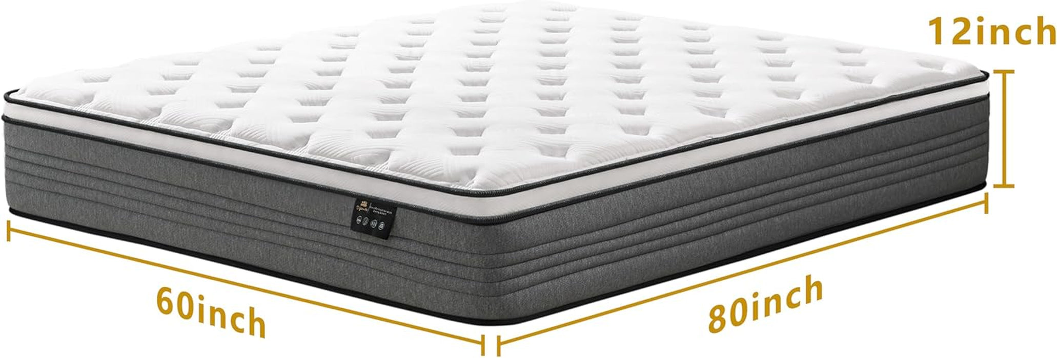 Queen Mattress, 12 Inch Queen Size Mattresses, 12 Inch Hybrid Pocketed Coil Mattress in a Box with Gel Memory Foam, Medium Firm