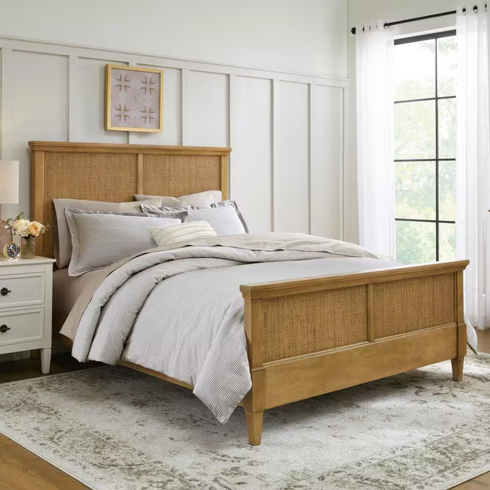 Marsden Patina Wood Finish Wooden Cane King Bed (81 In. W X 54 In. H)