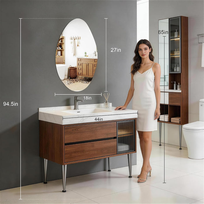 Irregular Wall Mirror,27X18 Asymmetrical Frameless Bathroom Mirror