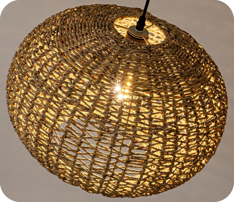 19.7In Rattan Light Coastal Pendant Lights Brown Wicker Chandelier