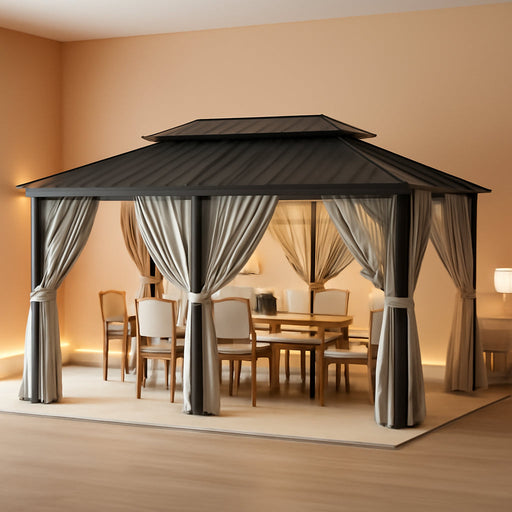 20x12 Hardtop Gazebo AluminumFrame Outdoor Gray Weatherproof