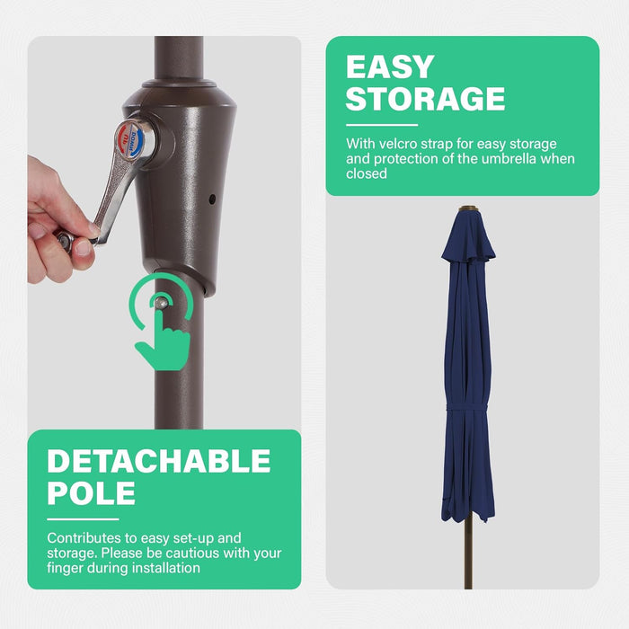 9 Ft Half Outdoor Patio Umbrella W/Crank, Navy