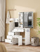 Vanity Desk Set with Sliding Lighted Mirror, Makeup Dressing Table with 4 Drawers & 9 Storage Spaces, Hidden Compartments and Cushioned Stool for Bedroom, White