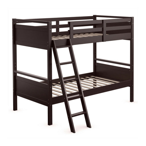 Twin over Twin Bunk Bed with Ladder and Guard Rail