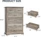 6 Drawer Dresser for Bedroom, 49" Tall Wooden Chest of Drawers, Rustic Farmhouse Dresser with Large Drawers & Metal Handles, Modern Storage Organizer for Closet, Living Room, Hallway, Grey