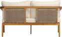 Kai 4 Piece Patio Furniture Set with Slatted Coffee Table, Outdoor Sofa Set with PE Wicker Backrest & Cushions, Acacia Wood Conversation Set for Backyard,Cream+Light Brown+Teak