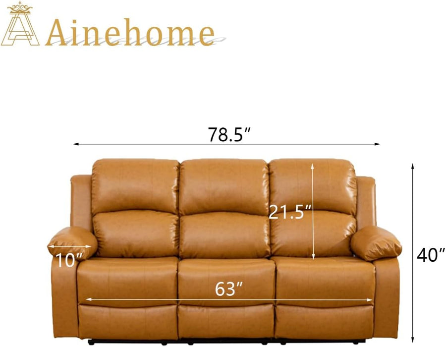Living Room Furniture Set Leather Recliner Sofa Set Loveseat Chair Furniture Sofa Set for Living Room/Small Space/Rv/House/Office/Theater Seating (A-Ginger Leather, Sofa(3Seater))