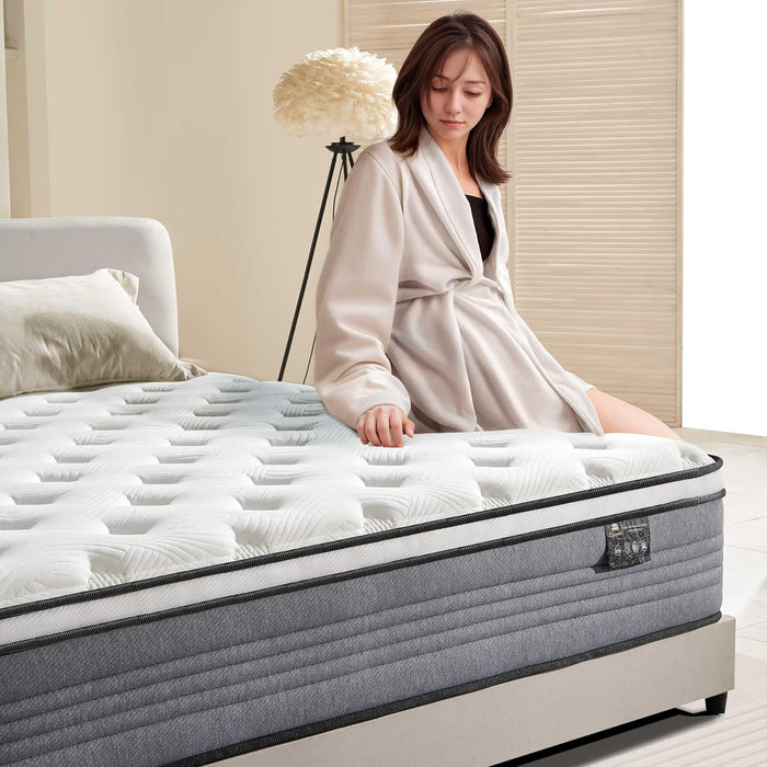 Queen Mattress, 12 Inch Queen Size Mattresses, 12 Inch Hybrid Pocketed Coil Mattress in a Box with Gel Memory Foam, Medium Firm