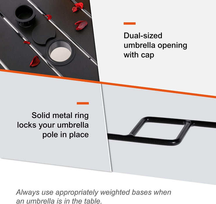 7-Piece Patio Dining Set, Outdoor Furniture Set of 6 Blue Stackable Dining Chairs and Rectangular Metal Table with Umbrella Hole for Outdoor Kitchen Lawn Garden,Bistro,Deck.