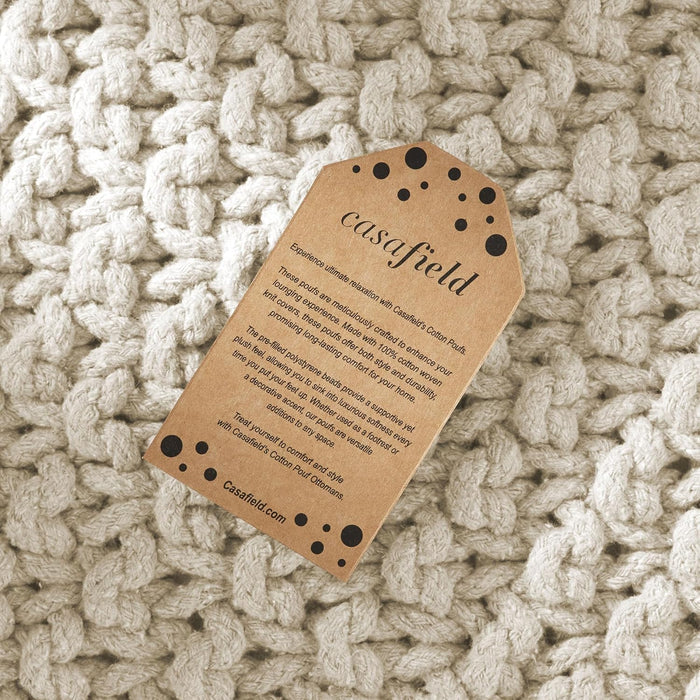 Square Pouf Ottoman, Natural - 18.5" W X 18.5" D X 14.5" H Cotton Knit Foot Stool - Boho Floor Pouffe for Living Room, Bedroom, Home Office