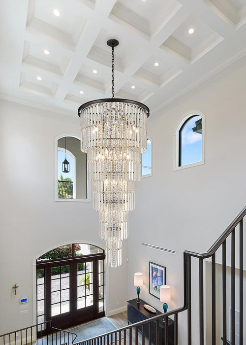 Large Black Chandelier Light Fixtures - 37 Lights, Modern Crystal Chandeliers for Hotel, Lobby, Foyer, Entrance Hall, Staircase