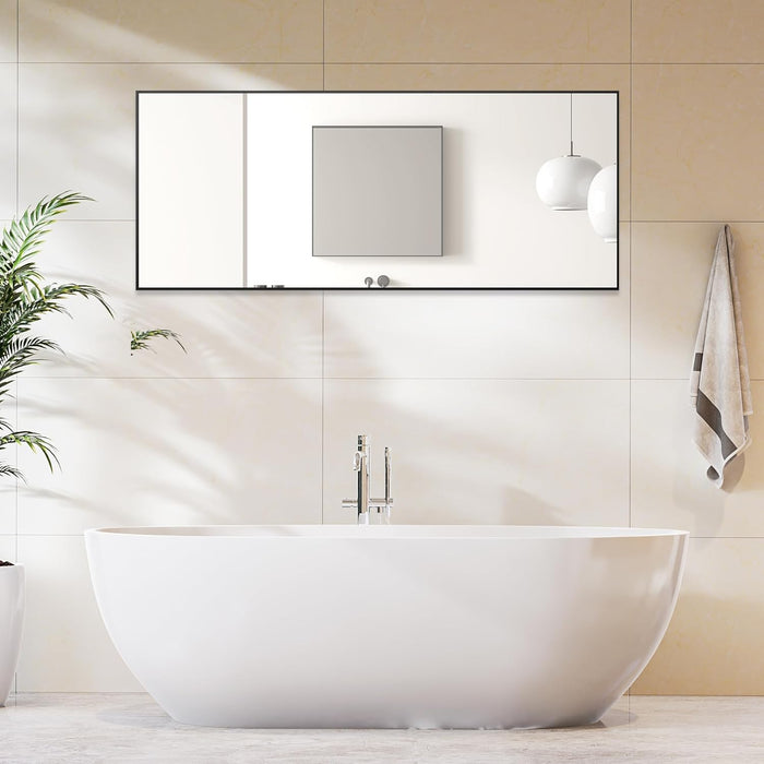 Full Length Mirror 64"X21" Full Body Floor Mirror for Bedroom or Cloakroom, Can Stand Alone, Hang or Lean against Wall, Tall Wall Mirror with Stand, Black