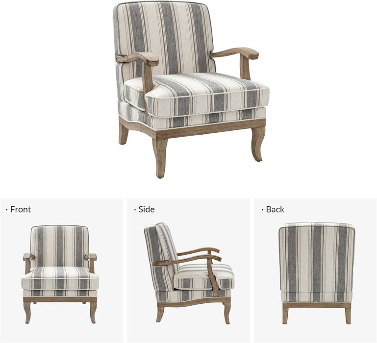 Patterned Upholstered Accent Chair With Wooden Base