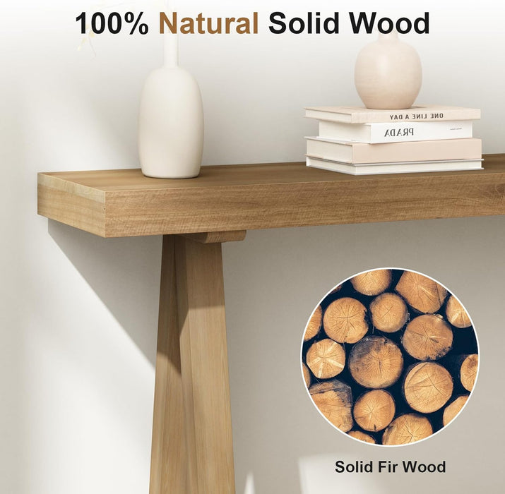 Solid Wood Console Tables - 63" Pinewood Farmhouse Rustic Hallway Table, Foyer Tables Living Room, Solid Firwood Sofa Table for Entryway, Brown