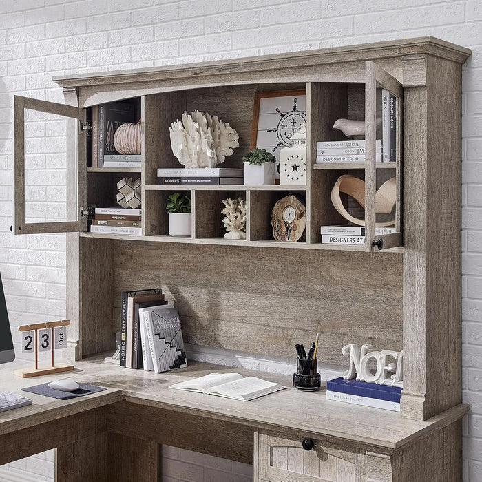 60-Inch L-Shaped Desk With Hutch LightRusticOakFinish