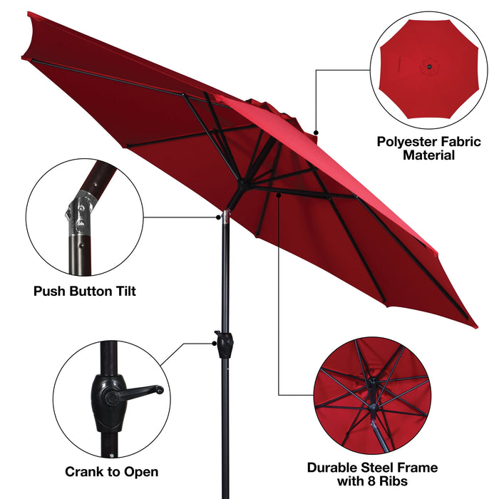 9Ft Really Red round Outdoor Tilting Market Patio Umbrella with Crank