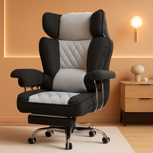 Gaming Chair,Office Chair with Pocket Spring Lumbar Support, Ergonomic Comfortable Wide Office Desk Computer Chair with Outward Fixed Soft Armrests and Footrest (Fabric, Black & Gray)