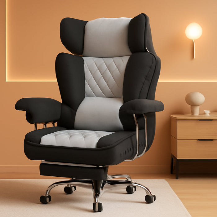 Gaming Chair,Office Chair with Pocket Spring Lumbar Support, Ergonomic Comfortable Wide Office Desk Computer Chair with Outward Fixed Soft Armrests and Footrest (Fabric, Black & Gray)