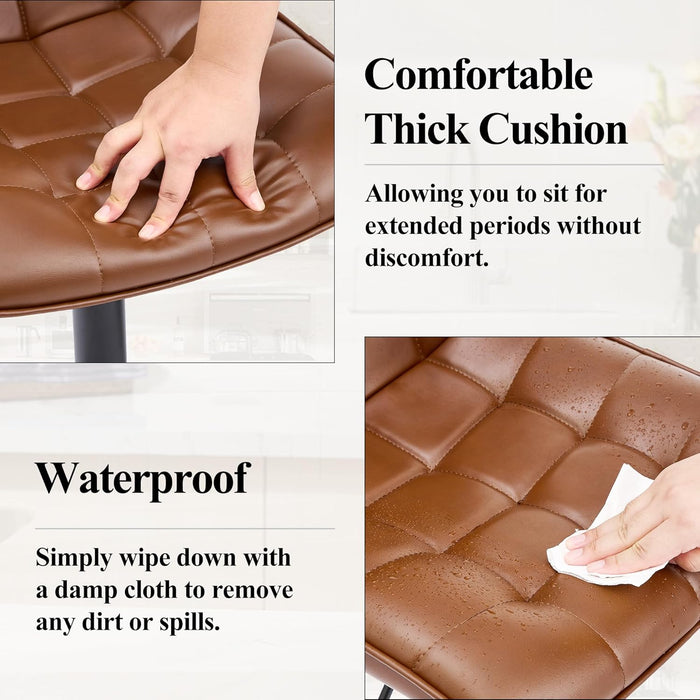 Counter Height Bar Stools, Swivel Barstools Set of 3 with Backs, Modern Brown Bar Chairs for Kitchen Island, Adjustable Height 24"-33", Faux Leather Kitchen Bar Stools (Brown, 3PCS)