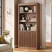 72'' Tall Bookshelf with Doors, 5-Tier Wooden Storage Bookcase with Fluted Doors & Side Panels, Adjustable Shelf, Gold Handles for Living Room, Bedroom, Home Office, Dark Walnut