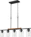 Dining Room Light Fixture over Table, 5-Light Kitchen Island Lighting with Glass Shade and Adjustable Rods, Farmhouse Linear Chandelier Pendant Light for Kitchen Living Room, Matte Black