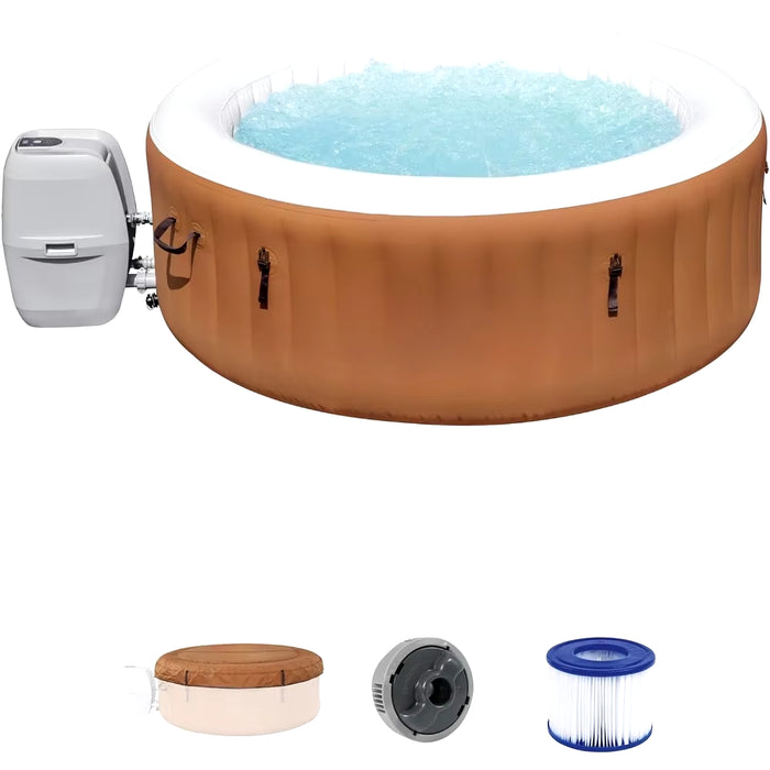 Airjet 2 to 4 Person Inflatable Hot Tub round Portable Outdoor Spa with 120 Soothing Jets with Cover, Orange