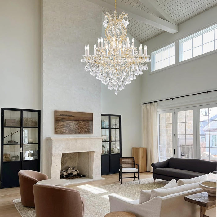 Gold Large Crystal Chandelier-24-Light Chandelier Light Fixture Modern Maria Theresa Crystal Chandeliers Light for Foyer, Entryway, Staircase,High Ceiling,Living Dining Room