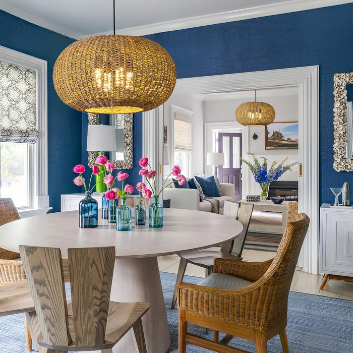 22In Rattan Chandelier Pendant Light Farmhouse Ceiling