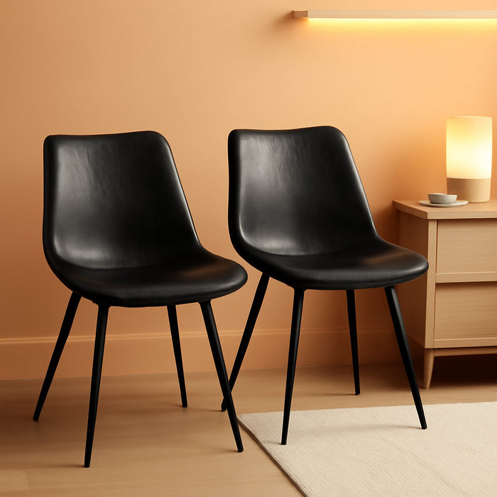 Dining Chairs Set of 2 Mid Century Modern Dining Room Chairs Faux Leather Upholstered Kitchen Chairs with Metal Legs for Kitchen Dining Room, Black