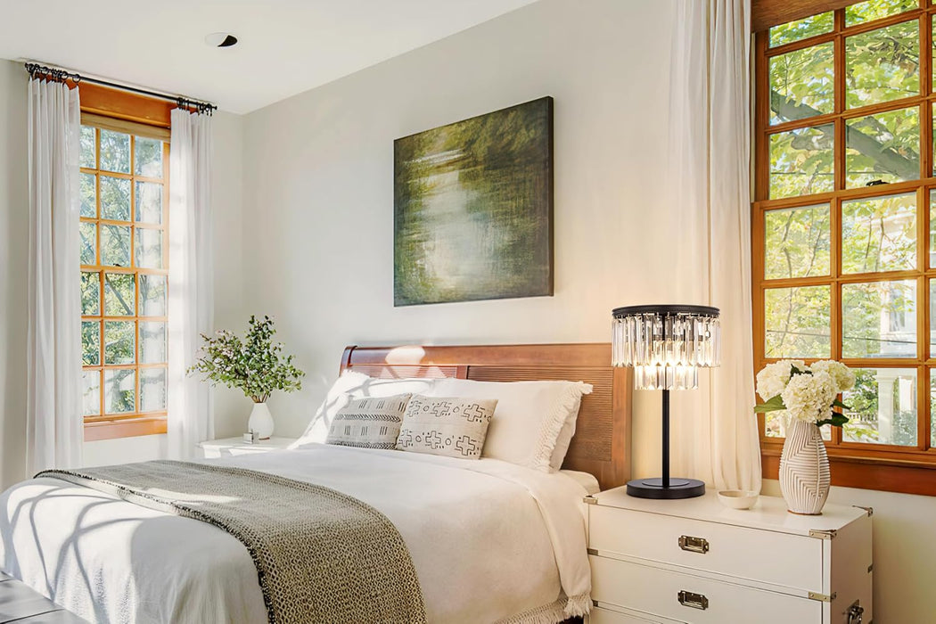 3 Lights Crystal Table Lamp, Bedside Lamp for Bedroom