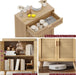 Rattan Storage Cabinet Set of 2, Buffet Sideboard with Storage, Coffee Bar with Drawer & Doors, Accent Floor Cabinet for Living Room, Dinning Room, Entryway, Natural