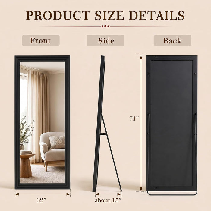 71"X32" Full Length Mirror, Large Wood Floor Mirror, Black