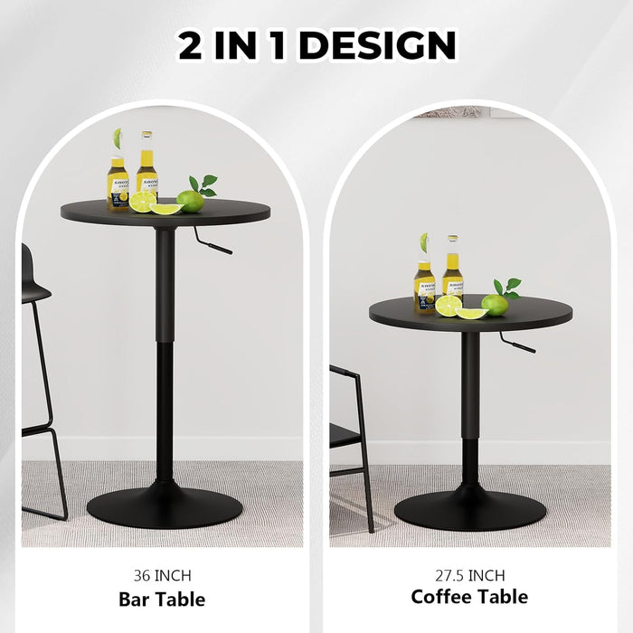 23.6'' round Pub Table, Adjustable Height Cocktail Tables for Events, Swivel High Top Table for Bistro, Kitchen, Restraurant, Indoor & Outdoor, Black