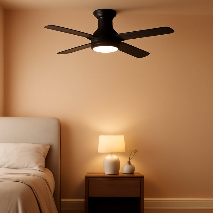 42 Inch Ceiling Fans with Lights,3 Blades,6Cct, Low Profile Ceiling Fan with Light and Remote Control,Ceiling Fan for Bedroom, Kitchen,Indoor/Outdoor Use,Flush Mount-Black