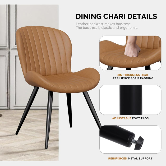Dining Chairs Set of 4, Modern Dining Room Chairs Comfy Backrest Thick Upholstered Kitchen Chairs 19IN Height with Metal Legs Brown