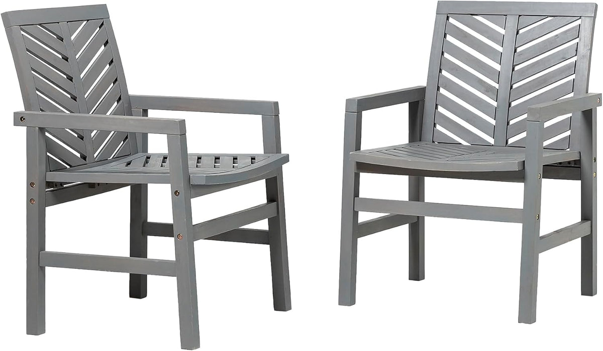 2 Piece Outdoor Patio Chevron Wood Chair Set All Weather Backyard Conversation Garden Poolside Balcony, Set of 2, Grey