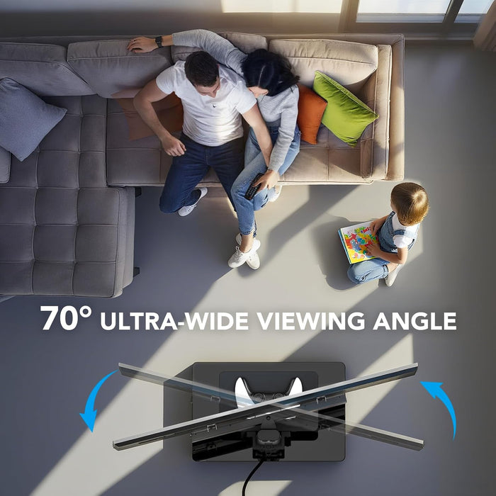 Floor TV Stand with Power Outlet& Shelf, Universal TV Stand Mount for 27-65 Inch TV up to 88Lbs, 70 Degree Swivel 9 Level Height Adjustable with Tempered Glass Base for Bedroom, Office Black