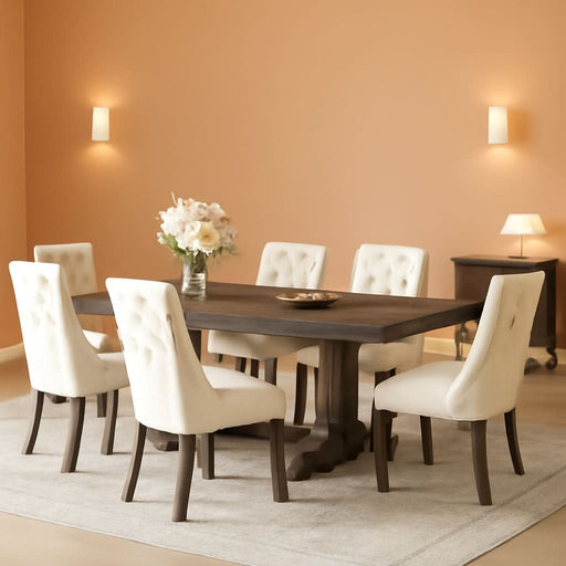 Fabric Side Dining Chairs Set of 6, Wingback Upholstered Dining Room Chairs with Tufted Button, Living Room Chairs for Home Kitchen, Beige