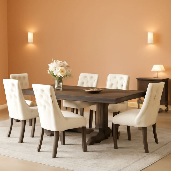 Fabric Side Dining Chairs Set of 6, Wingback Upholstered Dining Room Chairs with Tufted Button, Living Room Chairs for Home Kitchen, Beige