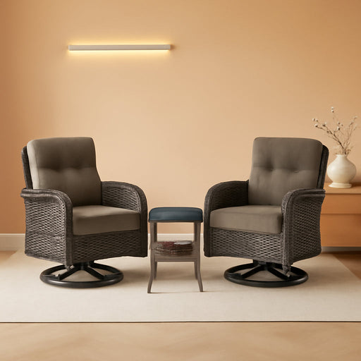Patio Wicker Chairs Swivel Rocker - Outdoor Swivel Rocking Chairs Set of 2 with Rattan Side Table, Patio Swivel Glider Chair 3 Piece Patio Furniture Sets for Patio Porch Pool Brown/Grey