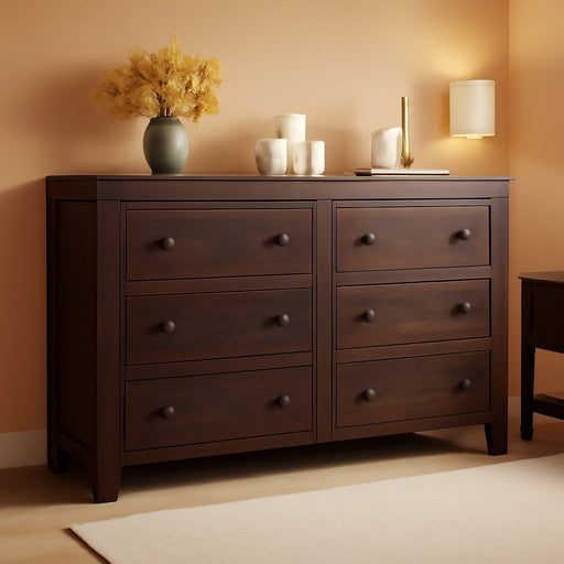 Brown Farmhouse 53InchWide 6Drawer Dresser With RusticHandles