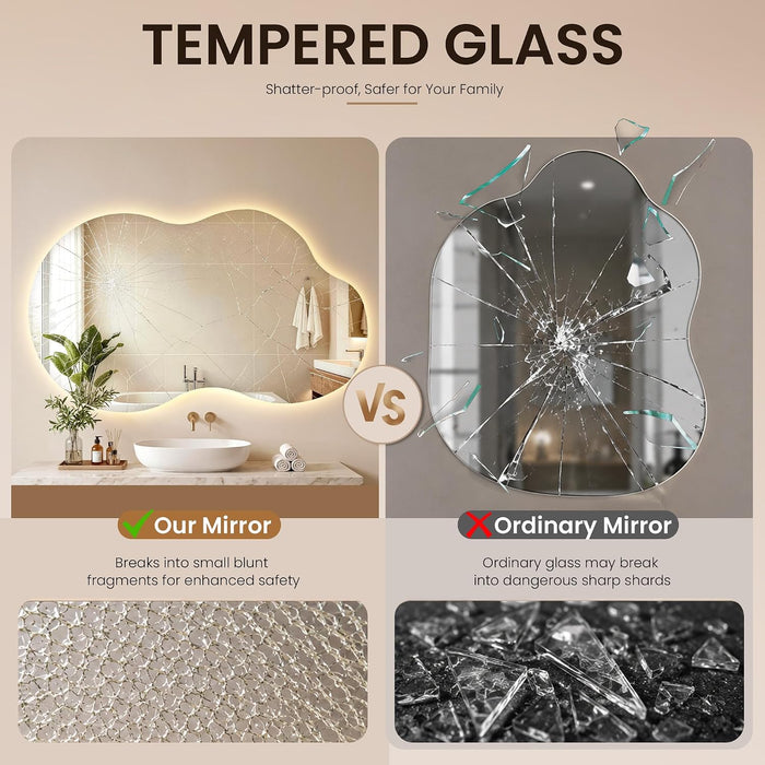 24" X 40" Irregular Backlit Bathroom Mirror, Anti-Fog