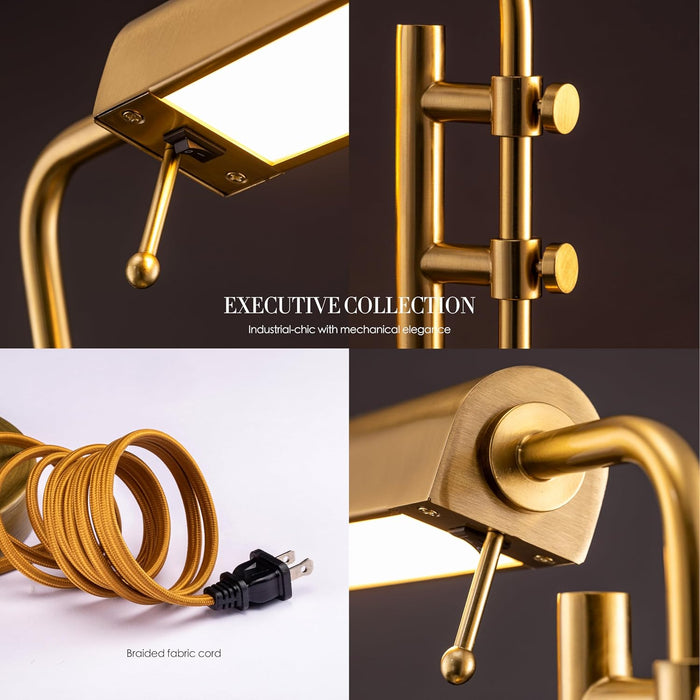 Aurora LED Pharmacy Desk Lamp - Swing Arm, Industrial Design for Reading, Crafting, Work,10W LED, Adjustable Height 18.5-24.5 Inches - Ideal for Living Room, Bedside, Office, Antique Brass