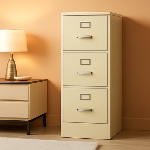 4 510 Series Vertical Office Storage Locking Metal Cabinet with Drawers 25" Deep for Hanging Letter Files-Ships Fully Assembled, Putty