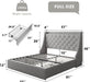 Upholstered Full Size Bed Frame with 4 Storage Drawers, Charging Station and Tufted Wingback Storage Headboard, No Box Spring Needed, Easy Assembly, Light Grey