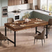 Farmhouse Dining Table for 4-6 People, 55 Inches Industrial Rectangular Kitchen Dinner Table with Heavy-Duty Metal Legs for Home, Dining Room, Small Space, Walnut