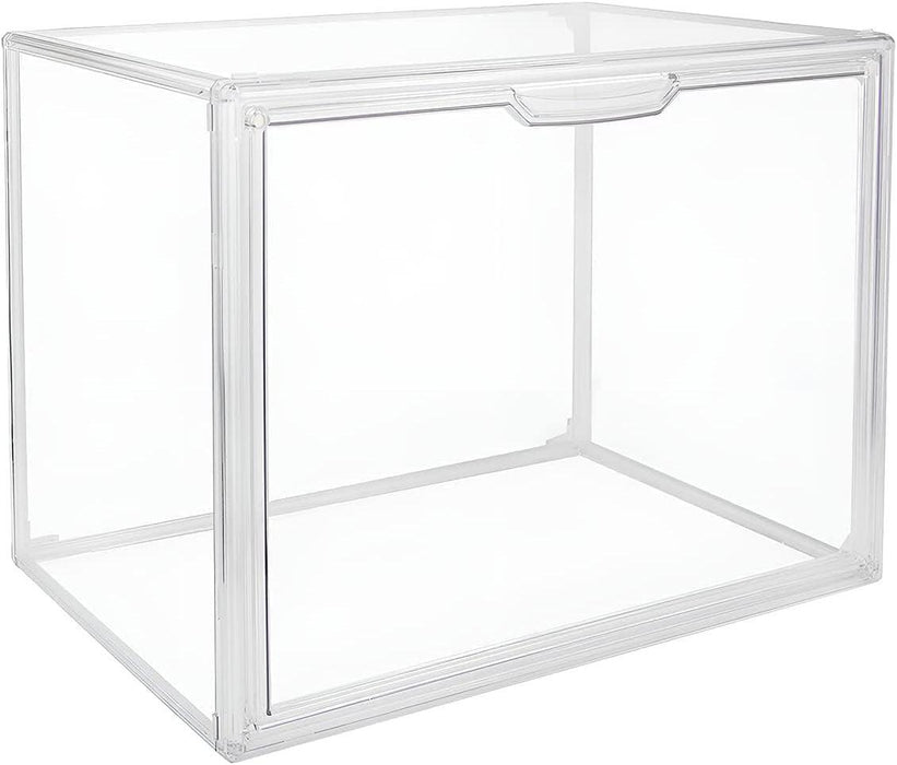 Clear Stackable Plastic Storage Bins with Magnetic Lid, Dustproof Book & Cosmetic Display Cases, Large Figures Collectibles Showcase, Shoe Box, Protection Organizer (L, Count, 3)