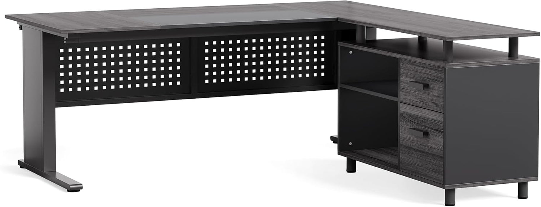 Large Computer Desk with File Cabinet, 63 Inch Executive Desk L Shaped Office Desk with Drawers and Storage Shelves, Business Furniture Desk Workstation for Home Office