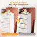 5 Drawer Dresser for Bedroom, 45" H Tall Dresser Chest of Drawers, High Gloss Wood Modern Storage Cabinet with Brown Top