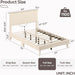 Full Bed Frame with Adjustable Headboard & LED, Upholstered, Beige
